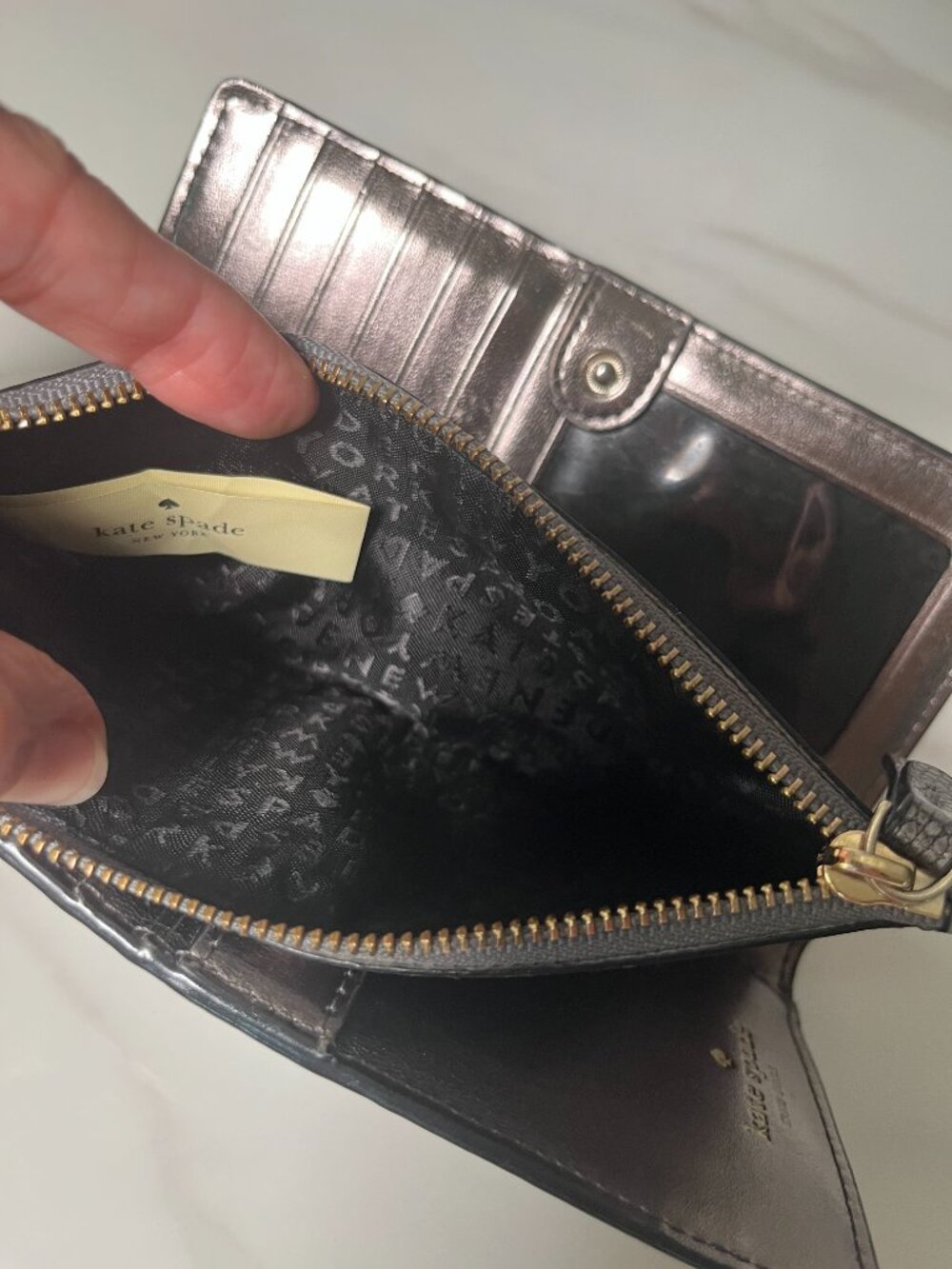 Kate Spade New York Metallic Pebbled Gunmetal Leather Wallet - Picture 6 of 10